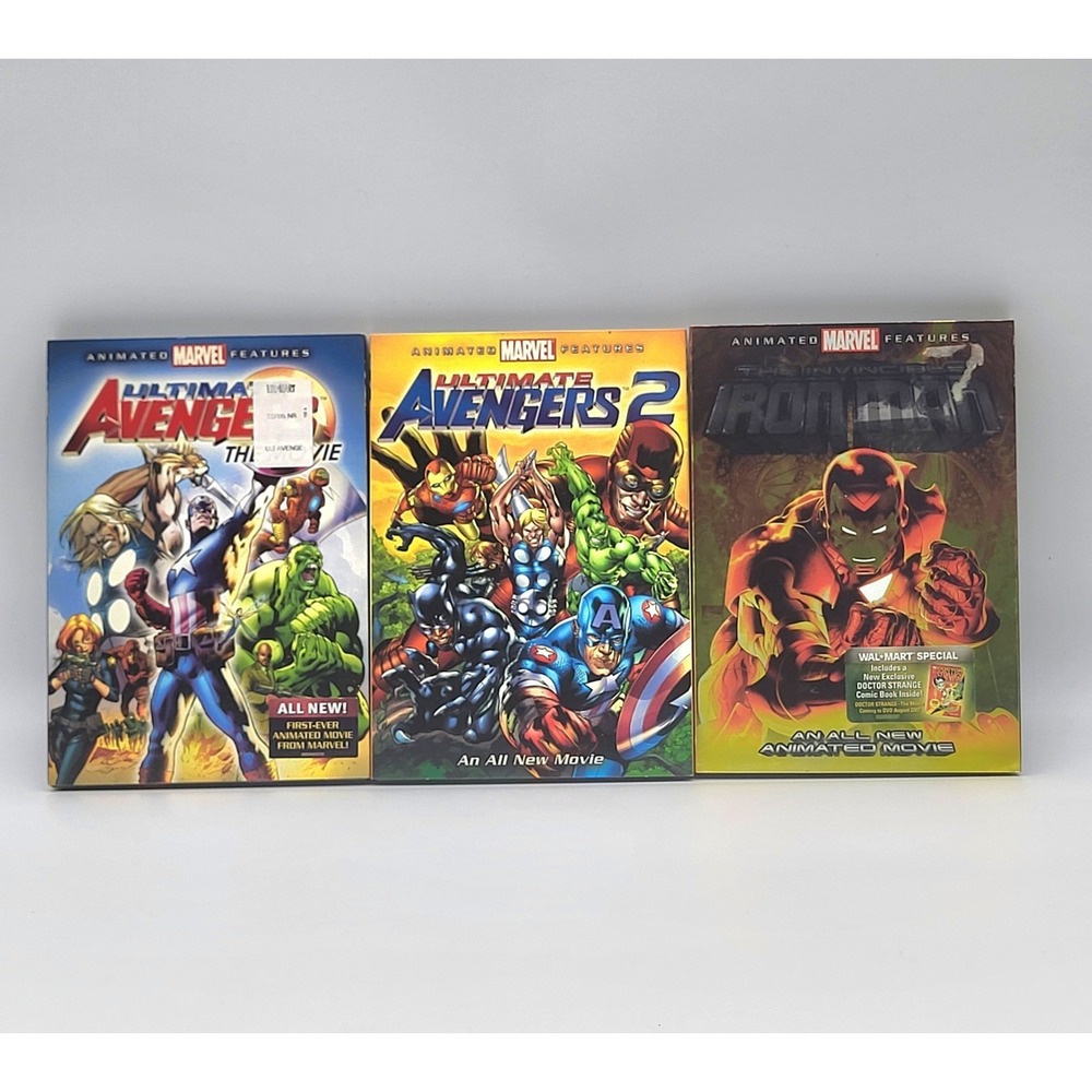 Marvel Animated DVD Lot Ultimate Avengers 1 & 2, Invincible Iron Man 3 Movies
